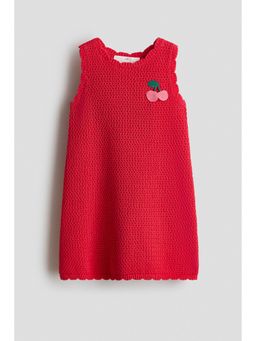 H&M - Girls Red Appliqud hole-knit dress