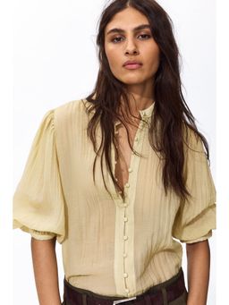 H&M - Women Yellow Balloon-sleeved blouse