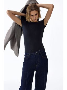 H&M - Women Blue Pointelle-knit T-shirt