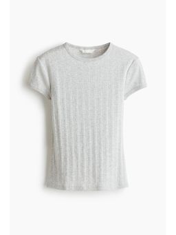 H&M - Women Grey Pointelle-knit T-shirt