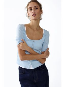 H&M - Women Blue Pointelle-knit top
