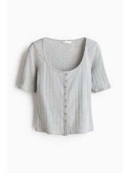 H&M - Women Grey Pointelle-knit top