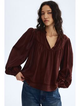 H&M - Women Brown Lace-inset viscose-blend blouse