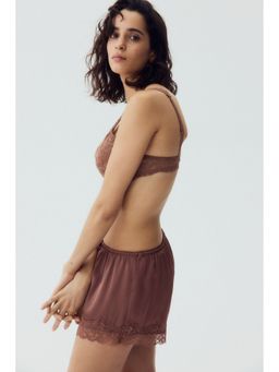 H&M - Women Red Lace-trimmed satin shorts