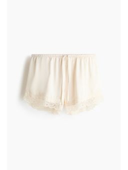 H&M - Women White Lace-trimmed satin shorts