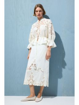 H&M - Women White Linen-blend broderie anglaise skirt