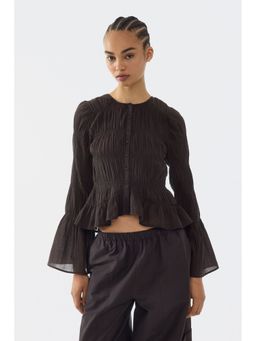 H&M - Women Brown Smocked cotton blouse