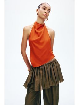 H&M - Women Orange Asymmetric halterneck top