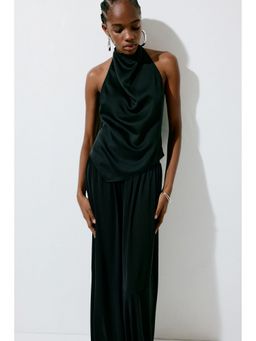 H&M - Women Black Asymmetric halterneck top
