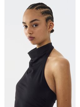 H&M - Women Black Gathered halterneck top