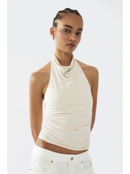 H&M - Women Beige Gathered halterneck top