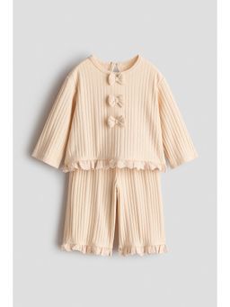 H&M - Girls Beige 2-piece knitted bow-detail set
