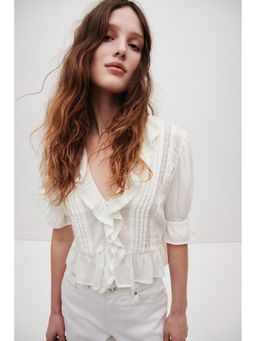 H&M - Women White Frill-trimmed blouse