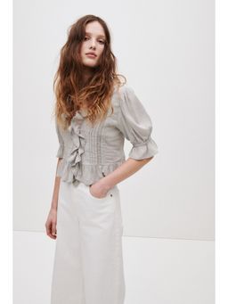H&M - Women Grey Frill-trimmed blouse