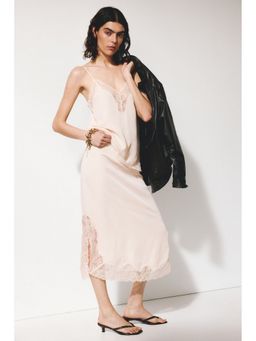 H&M - Women Pink Lace-trimmed viscose skirt