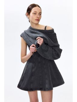 H&M - Women Grey Flared-skirt denim dress