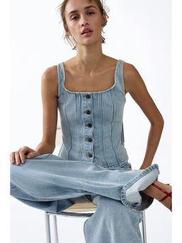 H&M - Women Blue Button-front denim top