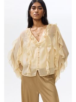 H&M - Women Beige Flounced chiffon blouse