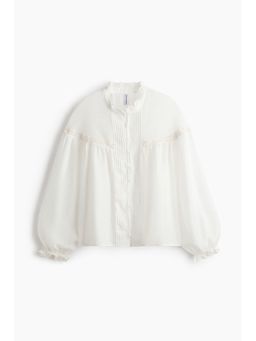 H&M - Women White Frill-trimmed balloon-sleeved blouse
