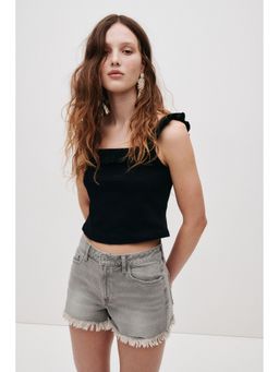 H&M - Women Grey Frayed denim shorts