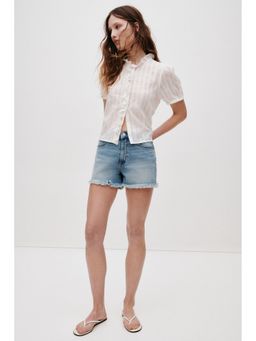 H&M - Women Blue Frayed denim shorts