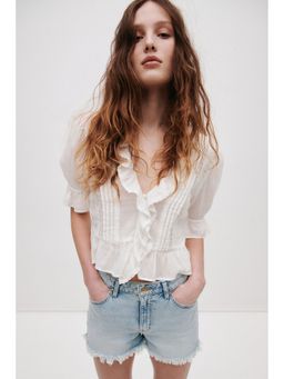 H&M - Women Blue Frayed denim shorts