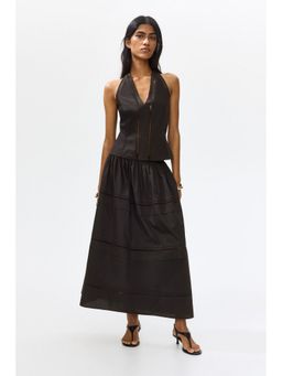H&M - Women Brown Lace-inset maxi skirt