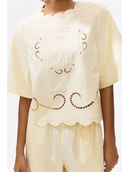 H&M - Women Yellow Broderie anglaise cotton blouse