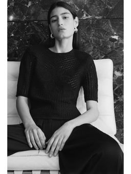 H&M - Women Black Crochet-look top