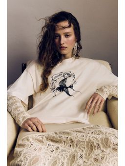 H&M - Women White Oversized printed T-shirt