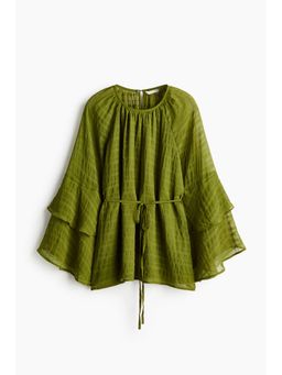 H&M - Women Green Flounced tie-belt blouse