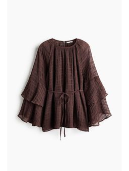 H&M - Women Brown Flounced tie-belt blouse