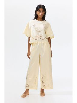 H&M - Women Yellow Broderie anglaise cotton trousers