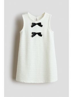 H&M - Girls White Bow-detail boucl-weave dress