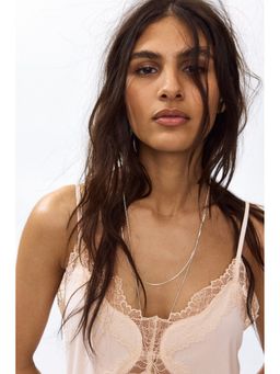 H&M - Women Pink Lace-trimmed Ponte-di-Roma strappy top