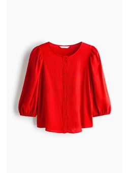H&M - Women Red Balloon-sleeved linen-blend blouse