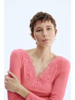 H&M - Women Pink Lace-trimmed top