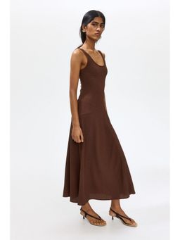H&M - Women Brown Textured jersey scoop-neck dress