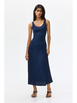H&M - Women Blue Textured jersey scoop-neck dress