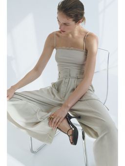 H&M - Women White Lace-trimmed strappy top