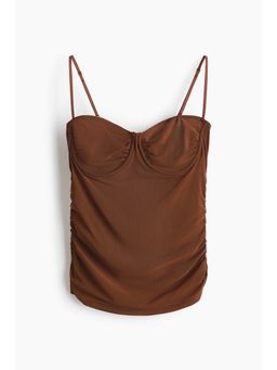 H&M - Women Brown Ruched mesh top