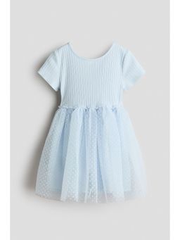 H&M - Girls Blue Flock-print tulle-skirt dress