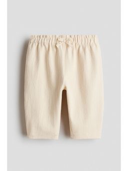 H&M - Girls Beige Textured cotton trousers