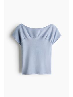 H&M - Women Blue Gathered cap-sleeved top