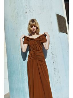 H&M - Women Brown Draped off-the-shoulder dress