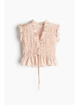 H&M - Women Beige Sleeveless smocked blouse