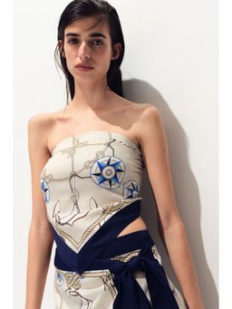 H&M - Women White Scarf-look lyocell bandeau top