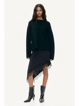 H&M - Women Black Asymmetric lace-trimmed skirt