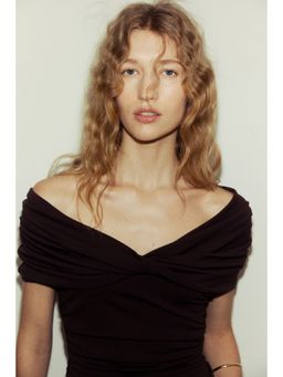 H&M - Women Brown Twist-detail off-the-shoulder top