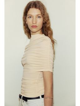 H&M - Women Beige Draped cape-detail top